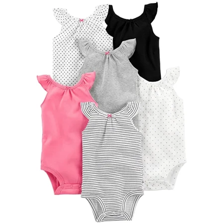 Baby Girls' Sleeveless Bodysuit, Pack of 6