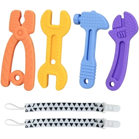 BPA Free Silicone Wrench Spanner Pliers Shape Baby Teether Toy for 3 Months Above