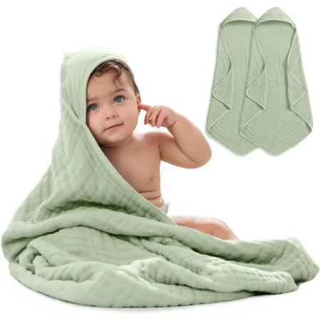 Baby Hooded Towels by Comfy Cubs – Sage Pack of 2