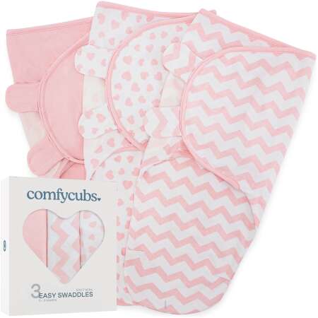 Easy Swaddle Blankets by Comfy Cubs - Pink, Pack of 3