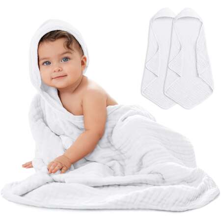 Baby Hooded Towels by Comfy Cubs - White Pack of 2